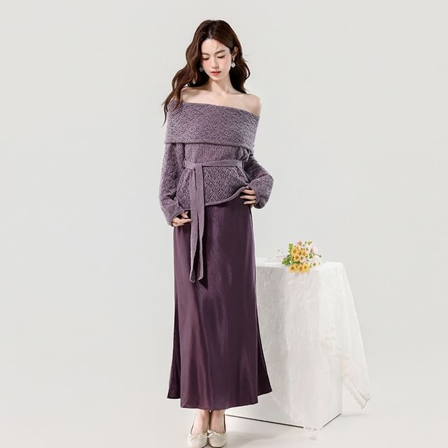 Black Off-Shoulder Knit Top with Tie Waist - Altfashion Shop