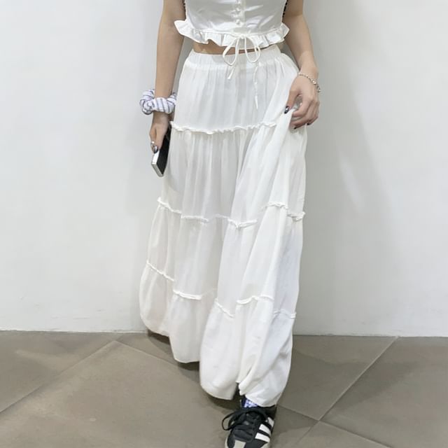 Black High-Waisted Tiered A-Line Skirt - Altfashion Shop