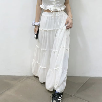 Black High-Waisted Tiered A-Line Skirt - Altfashion Shop