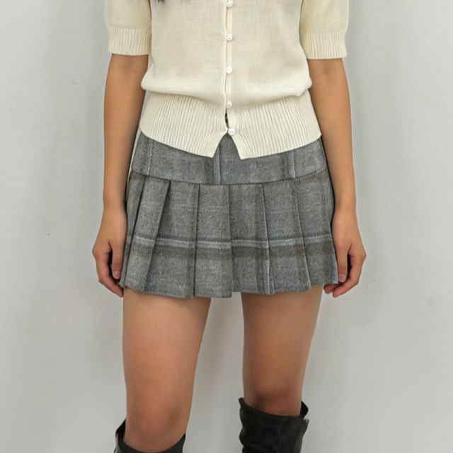 Black Plaid Mini A-Line Skirt High Waist - Altfashion Shop