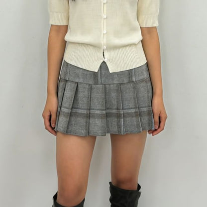 Black Plaid Mini A-Line Skirt High Waist - Altfashion Shop
