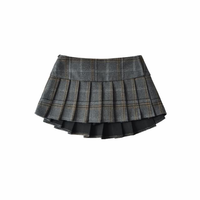 Black Plaid Mini A-Line Skirt High Waist - Altfashion Shop