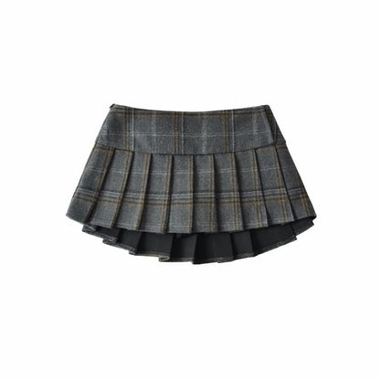 Black Plaid Mini A-Line Skirt High Waist - Altfashion Shop