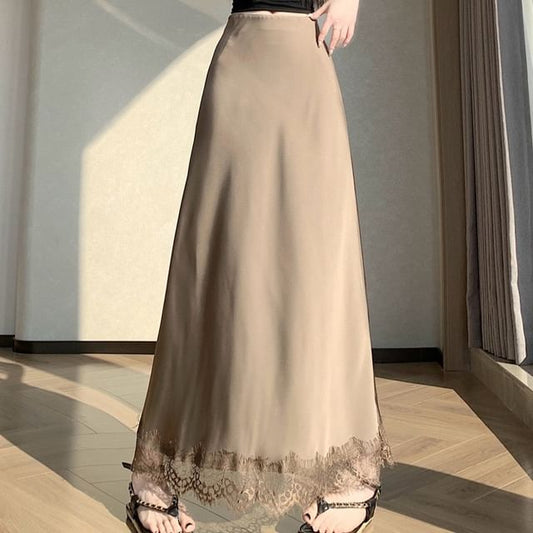 Black Lace Maxi Mermaid Skirt with High-Waist Panel - Altfashion Shop