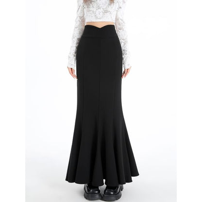 Black Mermaid Maxi Skirt - Elegant High-Waisted Silhouette