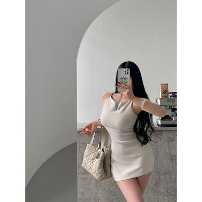 Spaghetti Strap Plain Mini Sheath Dress