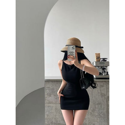 Spaghetti Strap Plain Mini Sheath Dress
