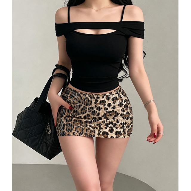 Leopard Sequin Mini Pencil Skirt - Altfashion Shop