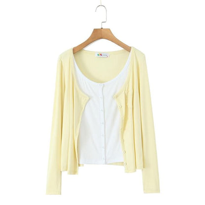 Scoop Neck Mock Two Piece Cardigan