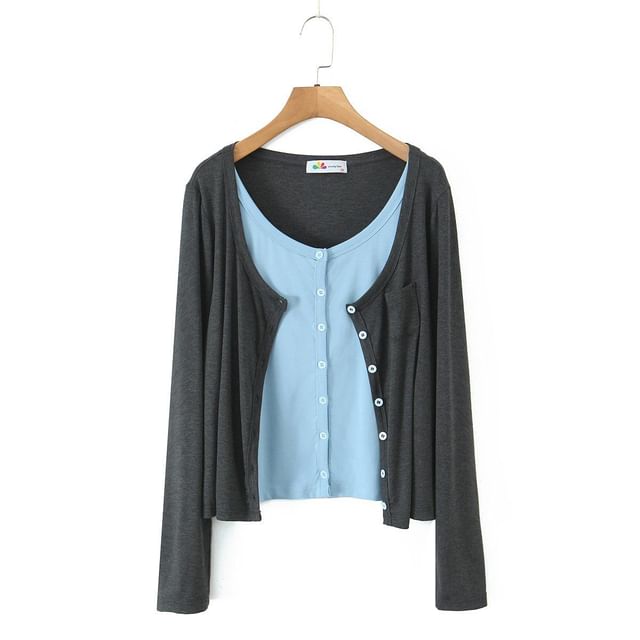 Scoop Neck Mock Two Piece Cardigan