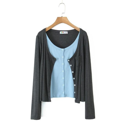 Scoop Neck Mock Two Piece Cardigan