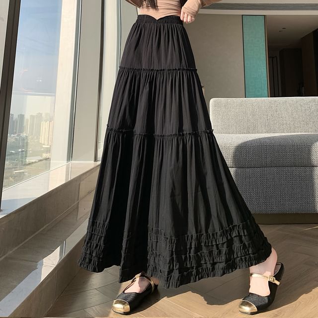 Black Maxi A-Line Skirt - High Waist Elegant