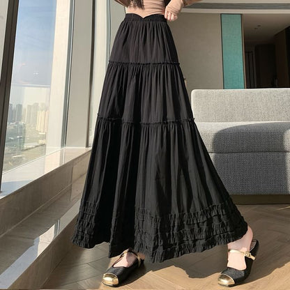Black Maxi A-Line Skirt - High Waist Elegant