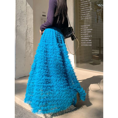 Black Lace Maxi A-Line Skirt - High Waist