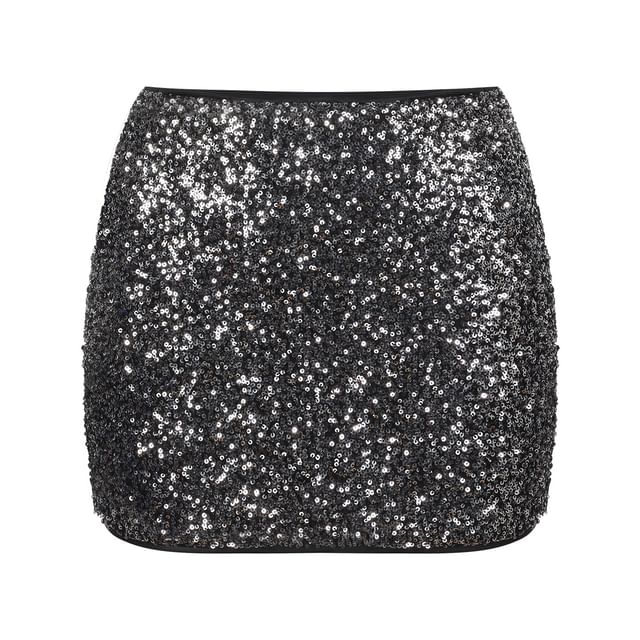 Silver Sequin Crop Top and Mini Skirt Set - Altfashion Shop