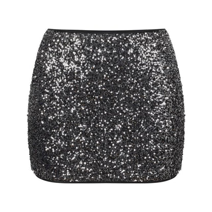 Silver Sequin Crop Top and Mini Skirt Set - Altfashion Shop