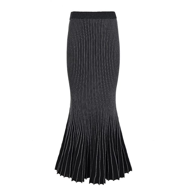 Navy Low-Rise Ribbed Mermaid Maxi Skirt - Altfashion Shop
