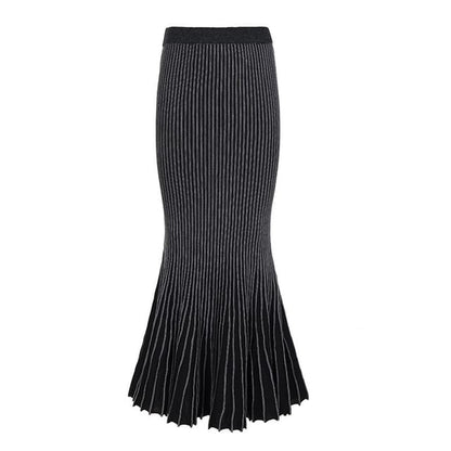 Navy Low-Rise Ribbed Mermaid Maxi Skirt - Altfashion Shop