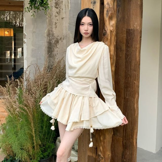 Black Mini A-Line Skirt & Long-Sleeve Top - Altfashion Shop