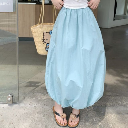 Black Maxi A-Line Skirt - Elastic Waist
