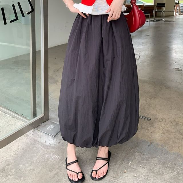 Black Maxi A-Line Skirt - Elastic Waist