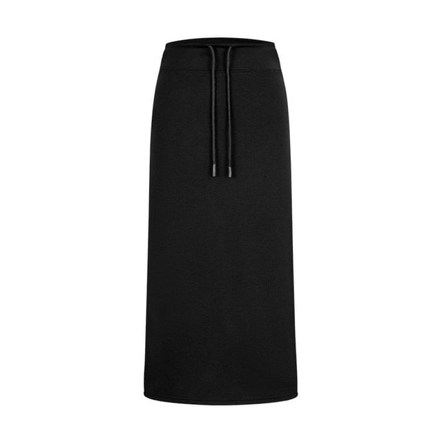 Black Maxi A-Line Skirt with Drawstring Waist