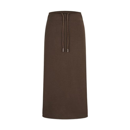 Black Maxi A-Line Skirt with Drawstring Waist