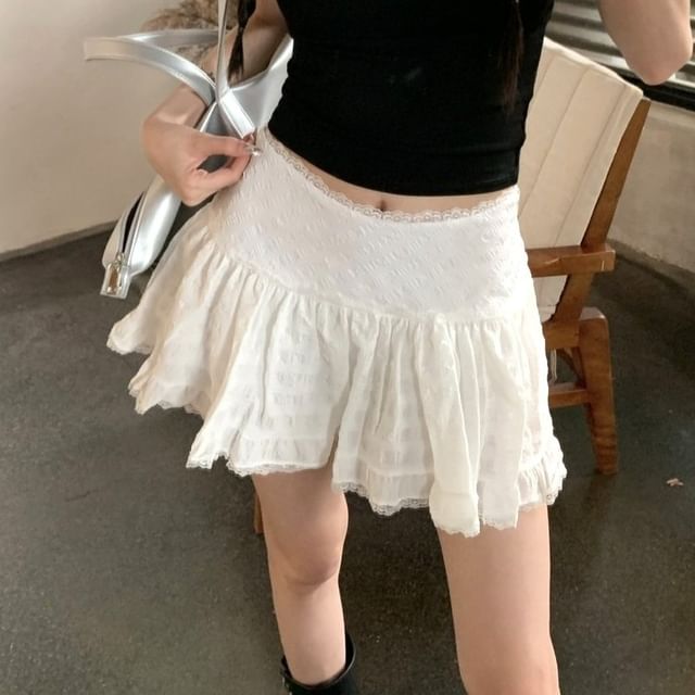 Black Lace Mini A-Line Skirt - Altfashion Shop