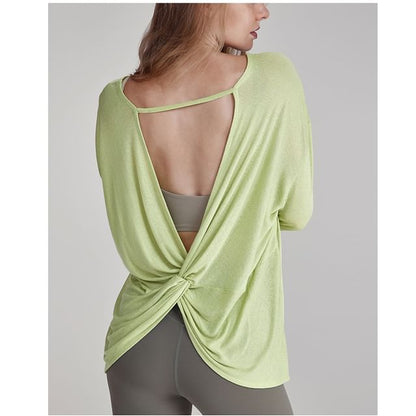 Cutout Back Ruched T-Shirt with Boat Neck and Long Sleeves