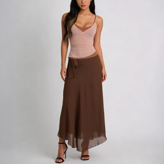 Black Lace Camisole Top and High Waist A-Line Skirt Set - Altfashion Shop