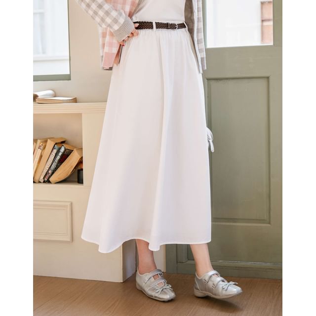 Black A-Line Midi Skirt Set with Belt - Altfashion Shop