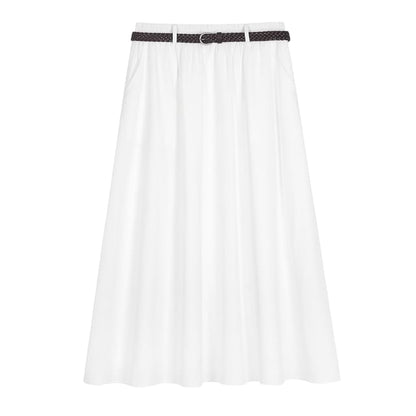 Black A-Line Midi Skirt Set with Belt - Altfashion Shop