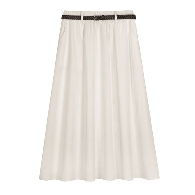 Black A-Line Midi Skirt Set with Belt - Altfashion Shop
