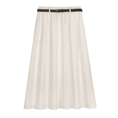 Black A-Line Midi Skirt Set with Belt - Altfashion Shop