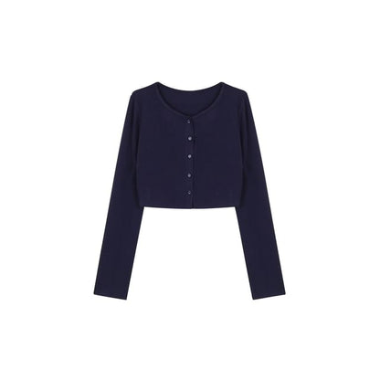 Plain Crop Cardigan / Spaghetti Strap Striped Mini A-Line Dress