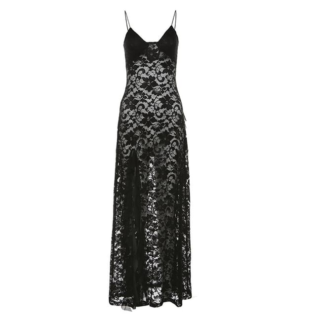 Spaghetti Strap Asymmetrical Keyhole Mini A-Line Lace Dress
