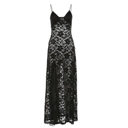 Spaghetti Strap Asymmetrical Keyhole Mini A-Line Lace Dress
