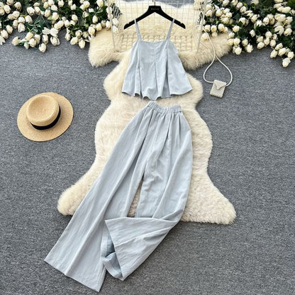 Flowy Cami & Wide-Leg High Waist Pants Set