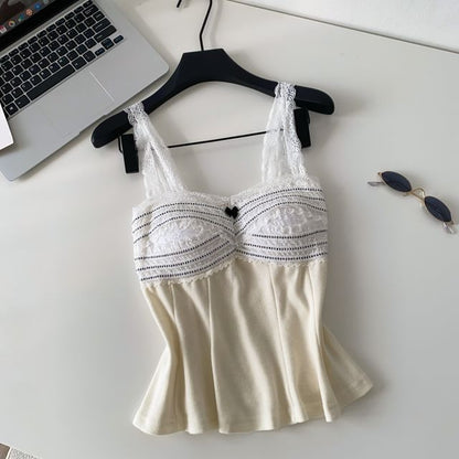 Lace Panel Sleeveless Flowy Crop Top