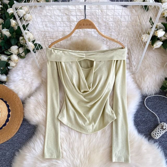 Off-Shoulder Cutout Long-Sleeve Top