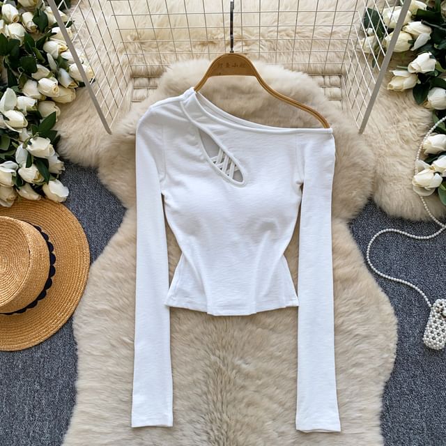 Off-Shoulder Cutout Long-Sleeve Crop Top