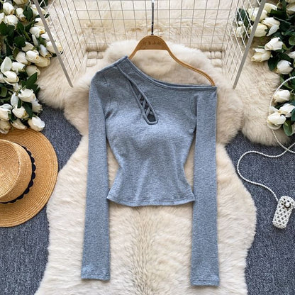 Off-Shoulder Cutout Long-Sleeve Crop Top