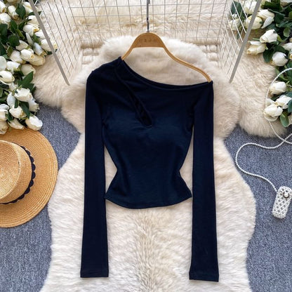 Off-Shoulder Cutout Long-Sleeve Crop Top