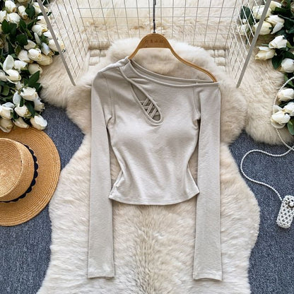 Off-Shoulder Cutout Long-Sleeve Crop Top