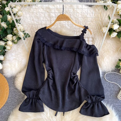Puff-Sleeve Off-Shoulder Cropped Blouse