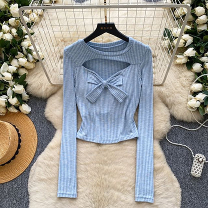 Cutout Knit Long-Sleeve Crop Top