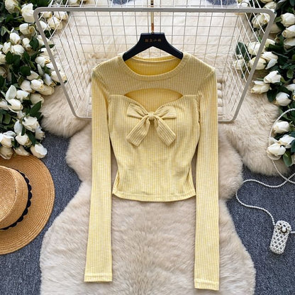 Cutout Knit Long-Sleeve Crop Top