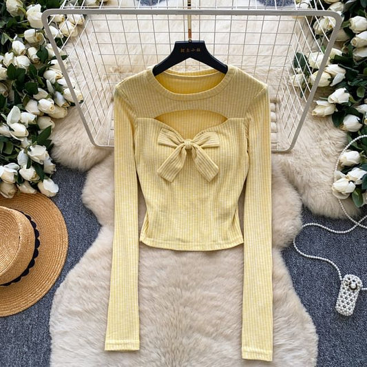 Cutout Knit Long-Sleeve Crop Top