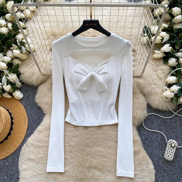 Cutout Knit Long-Sleeve Crop Top