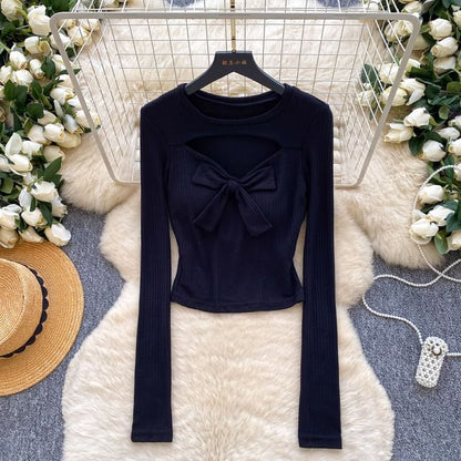 Cutout Knit Long-Sleeve Crop Top